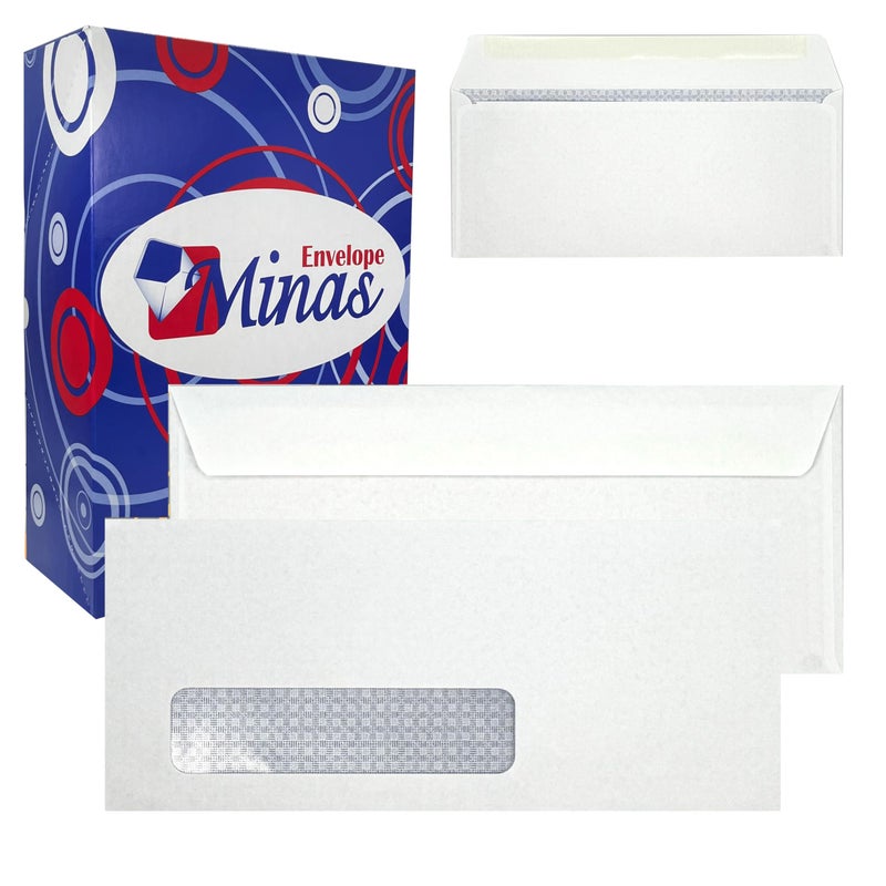 Minas Envelope 500 Minas Envelope - No. 9 Business Envelopes, Left Window, 3 7/8 x 8 7/8 Inches, 24lb White Paper with Blue Tint, Security Gum Flap, 500 Count, Made in USA, 500 Count - Image 1